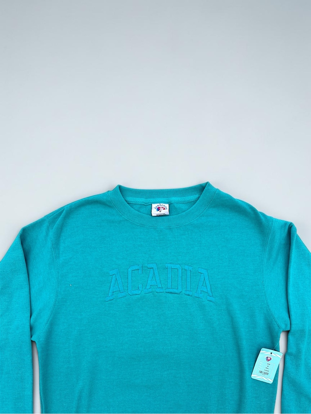 ✨NWT✨VINTAGE✨Acadia Teal Pullover Sweatshirt with Raised Lettering